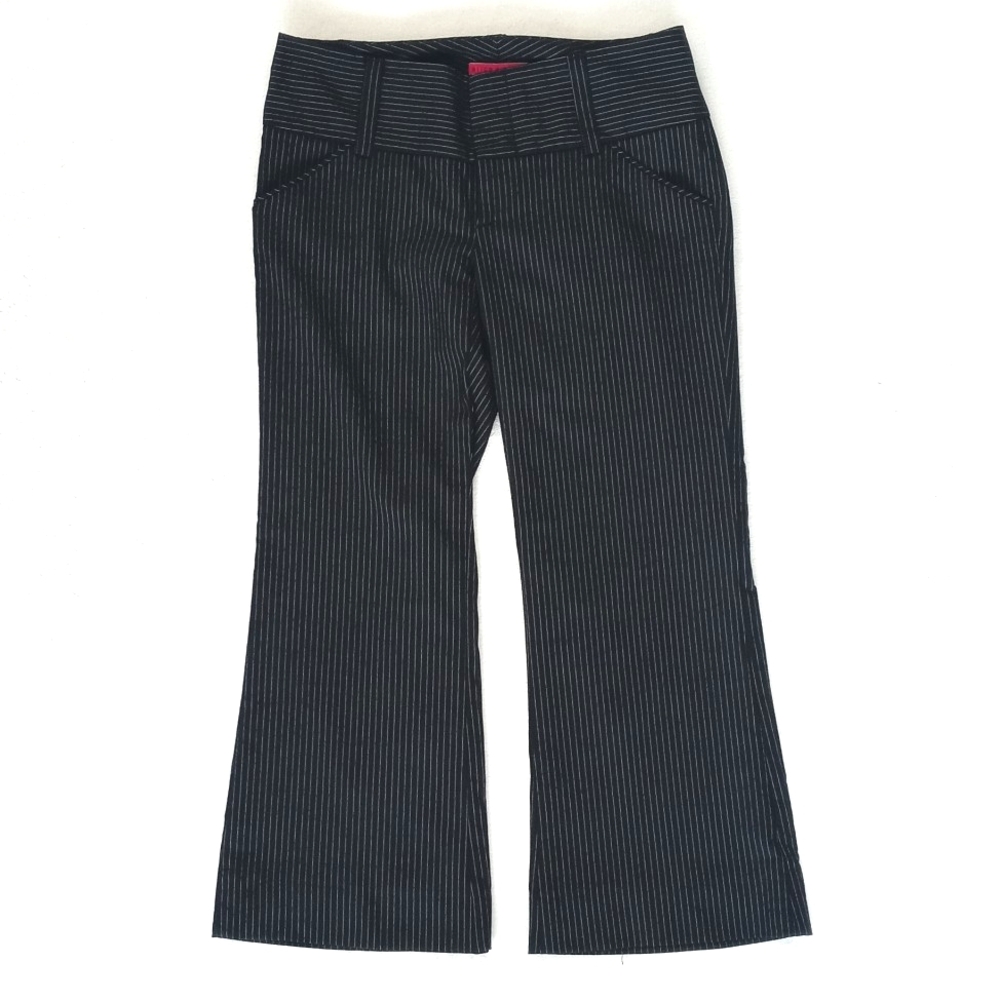 Alice+Olivia Black Pinstripe Low Rise Wide Leg Capri Cropped Wool Blend Pants 4 - Picture 2 of 15
